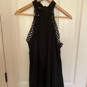 Black lace trim halter mini dress size medium